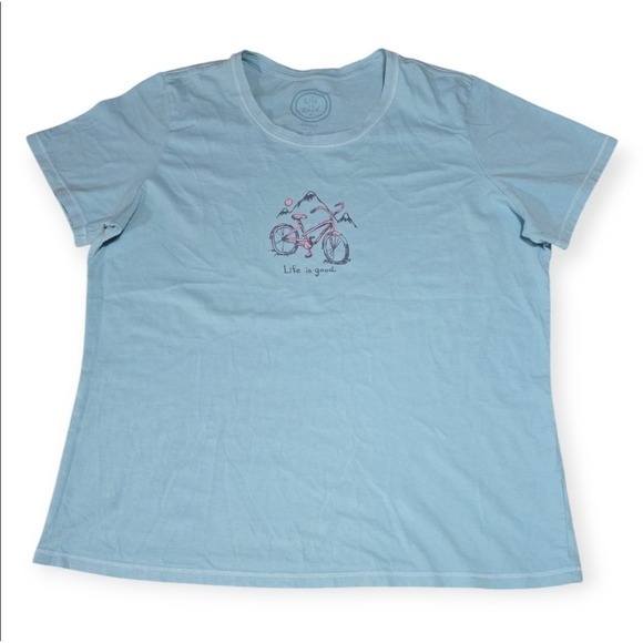 Life Is Good Women's Bike Mountain Sunrise Crusher Tee Sky‎ Blue L - Picture 3 of 8